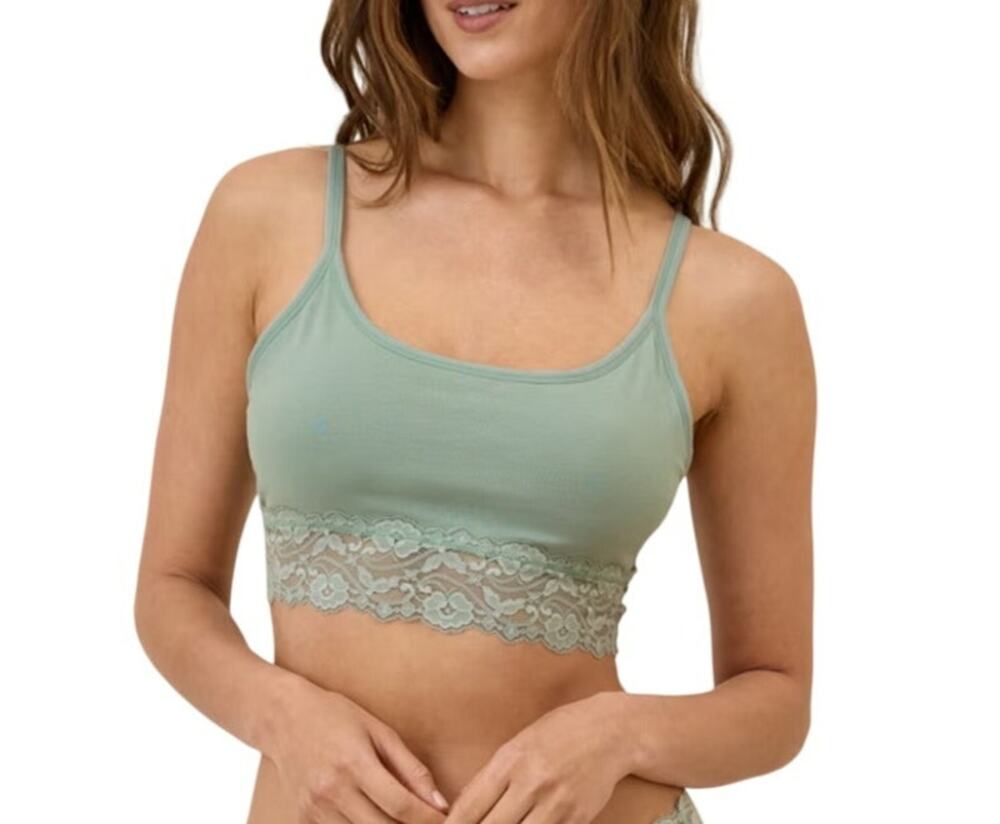 Pact Women's Lace Smooth Cup Bralette Agave Green Size Medium Organic Cotton